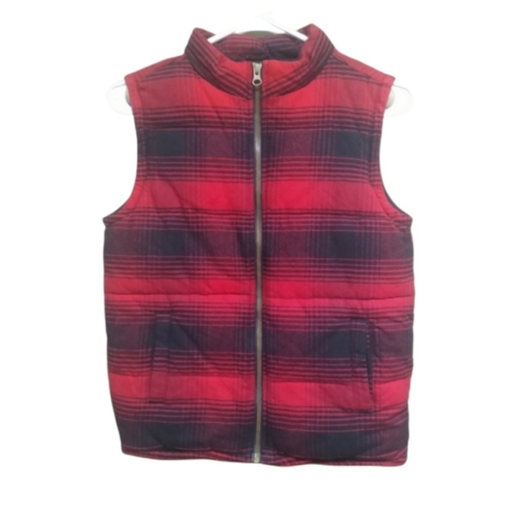 Gymboree puffer tartan plaid flannel red black vest